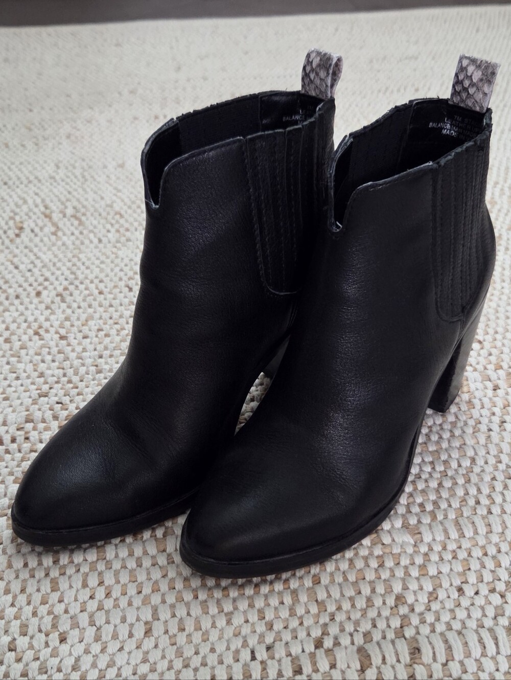 Dolce Vita Stacie Black Women's Leather Ankle Boots With Snake Skin Detail